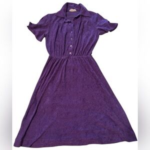 Purple Collared Terrycloth Midi Dress
